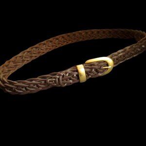 Vintage Capezio Woven Brown Leather Belt With Brass Buckle ML Size